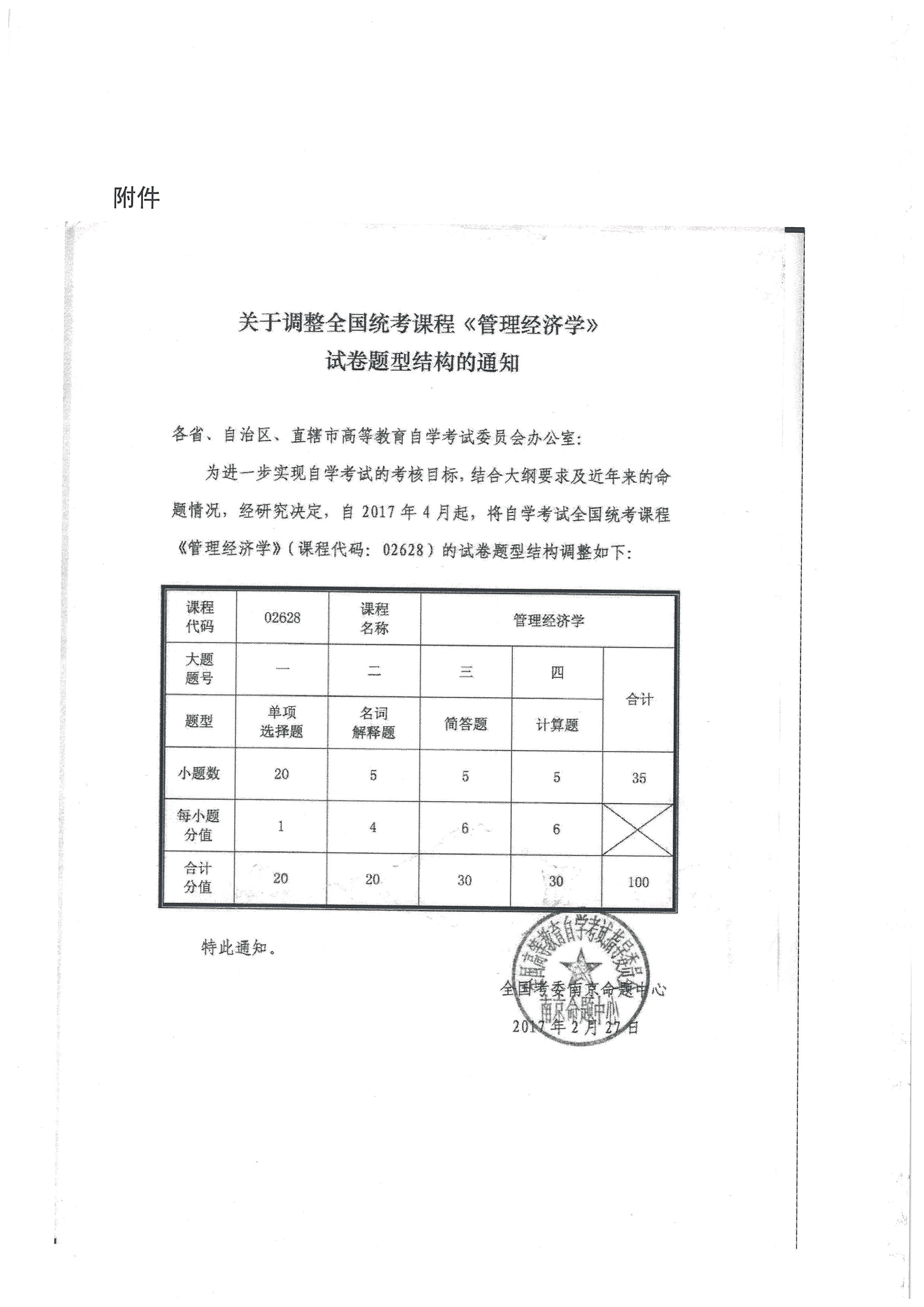 注意！关于《关于调整全国统考课程&lt;管理经济学&gt;试卷题型结构的通知》(图3)